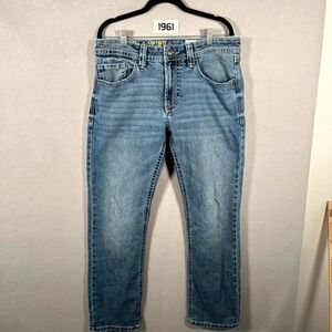 Axel Jeans Mens 32x32 Blue Denim Stretch Medium Wash Slim Bootcut Leg Whiskering